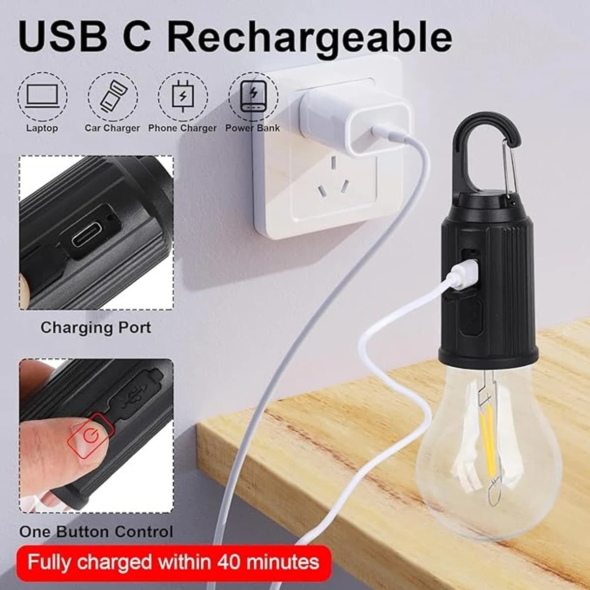 Camping Lamp Solar & Type-C Charging Retro Bulb Light 4